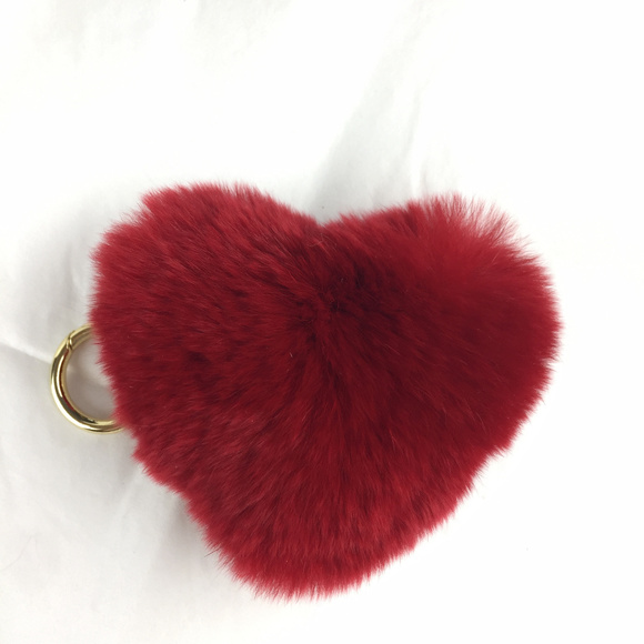 Michael Kors Accessories - Michael Kors Fur Heart Pom Pom Bag Key Charm-Red